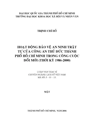 Hoạt động bảo vệ an ninh trật tự của công an thủ đức thành phố hồ chí minh trong công cuộc đổi mới thời kỳ 1986 2000