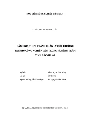 Luận văn đánh giá thực trạng quản lý môi trường tại khu công nghiệp vân trung và đình trám tỉnh bắc giang