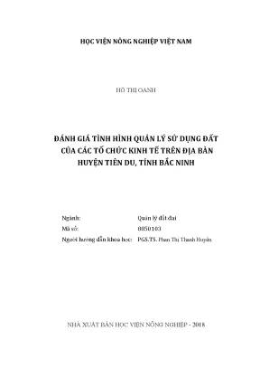 Luận văn đánh giá tình hình quản lý sử dụng đất của các tổ chức kinh tế trên địa bàn huyện tiên du tỉnh bắc ninh
