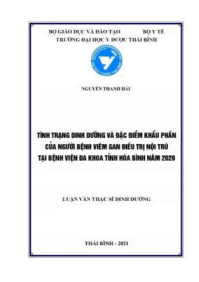 Tình trạng dinh dưỡng và đặc điểm khẩu phần của người bệnh viêm gan điều trị nội trú tại bệnh viện đa khoa tỉnh hòa bình năm 2020