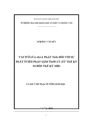 Luận văn thạc sĩ vai trò của chùa phật tích đối với sự phát triển phật giáo thời lý từ thế kỷ xi đến thế kỷ xiii