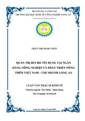Luận văn quản trị rủi ro tín dụng tại ngân hàng nông nghiệp và phát triển nông thôn việt nam chi nhánh long an