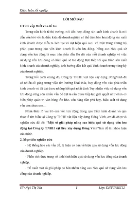 Một số giải pháp nâng cao hiệu quả sử dụng vốn lưu động tại công ty tnhh vật liệu xây dựng đông
