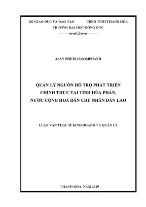 Quản lý nguồn hỗ trợ phát triển chính thức tại tỉnh hủa phăn nước cộng hoà dân chủ nhân dân lào