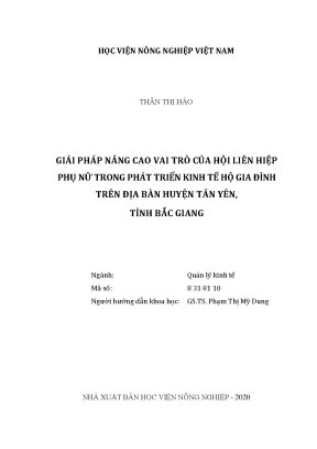 Giải pháp nâng cao vai trò của hội liên hiệp phụ nữ trong phát triển kinh tế hộ gia đình trên địa bàn huyện tân yên tỉnh bắc giang