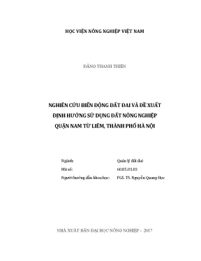 Luận văn nghiên cứu biến động đất đai và đề xuất định hướng sử dụng đất nông nghiệp quận nam từ liêm thành phố hà nội