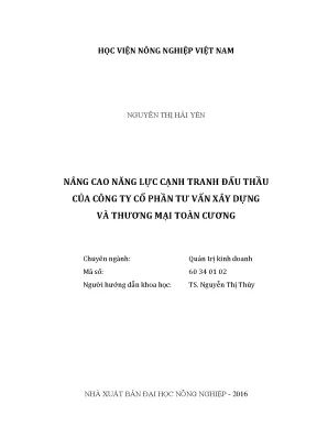 Luận văn nâng cao năng lực cạnh tranh đấu thầu của công ty cổ phần tư vấn xây dựng và thương mại toàn cương