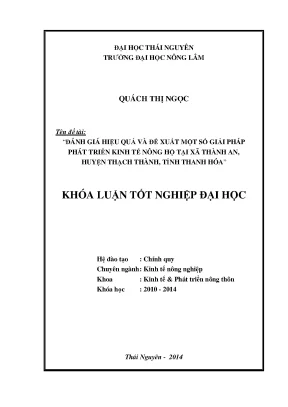 Luận văn đánh giá hiệu quả và đề xuất một số giải pháp phát triển kinh tế nông hộ tại xã thành an huyện thạch thành tỉnh thanh hóa