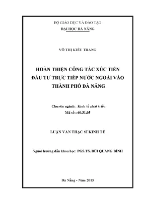 Luận văn hoàn thiện công tác xúc tiến đầu tư trực tiếp nước ngoài vào thành phố đà nẵng