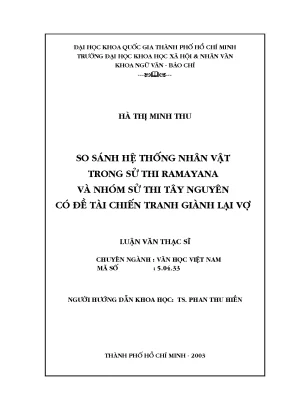 So sánh hệ thống nhân vật trong sử thi ramayana và nhóm sử thi tây nguyên có đề tài chiến tranh giành lại vợ