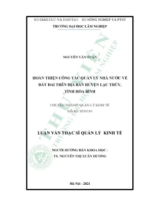 Hoàn thiện công tác quản lý nhà nước về đất đai trên địa bàn huyện lạc thủy tỉnh hòa bình