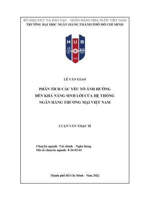 Luận văn thạc sĩ phân tích các yếu tố ảnh hưởng đến khả năng sinh lời của hệ thống ngân hàng thương mại việt nam
