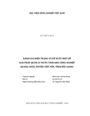 Luận văn đánh giá hiện trạng và đề xuất một số giảipháp quản lý nước thải khu công nghiệp quang châu huyện việt yên tỉnh bắc giang
