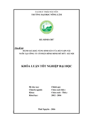Luận văn đánh giá khả năng sinh sản của đàn lợn nái nuôi tại công ty cổ phần bình minh mỹ đức hà nội