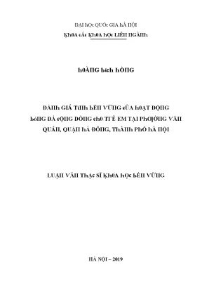 Luận văn thạc sĩ đánh giá tính bền vững của hoạt động bóng đá cộng đồng cho trẻ em tại phường văn quán quận hà đông thành phố hà nội vnu lvts004