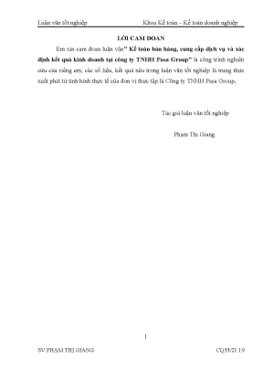 Luận văn kế toán bán hàng cung cấp dịch vụ và xác định kết quả kinh doanh tại công ty tnhh pasa group
