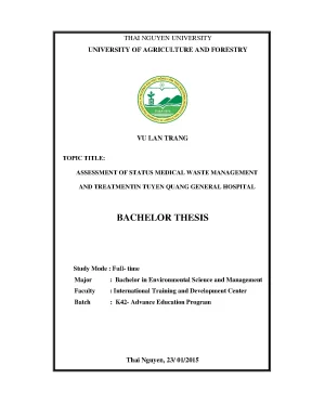 Luận văn assessment of status medical waste management and treatment in tuyen quang general hospital