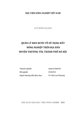 Luận văn quản lý nhà nước về sử dụng đất nông nghiệp trên địa bàn huyện thường tín thành phố hà nội