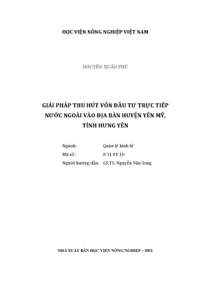 Giải pháp thu hút vốn đầu tư trực tiếp nước ngoài vào địa bàn huyện yên mỹ tỉnh hưng yên