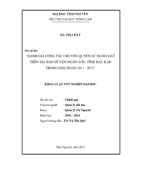 Luận văn đánh giá công tác chuyển quyền sử dụng đất trên địa bàn huyện ngân sơn tỉnh bắc kạn trong giai đoạn 2011 2013