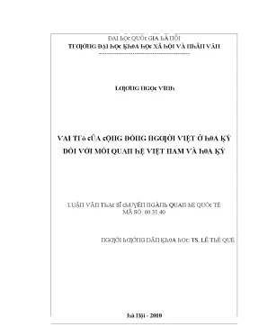 Luận văn thạc sĩ vai trò của cộng đồng người việt ở hoa kỳ đối với mối quan hệ việt nam và hoa kỳ