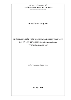 Luận văn thạc sĩ nhân dòng biểu hiện và tinh sạch streptonkinase tái tổ hợp từ chủng streptococus pyogenes trong echerichia coli vnu lvts09