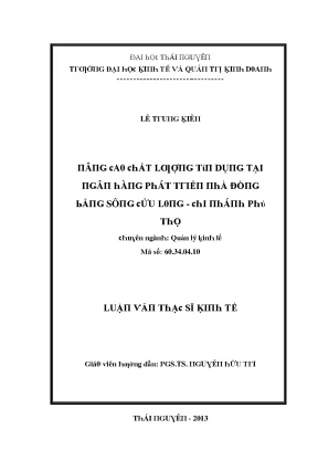 Luận văn nâng cao chất lượng tín dụng tại ngân hàng phát triển nhà đồng bằng sông cửu long chi nhánh phú thọ