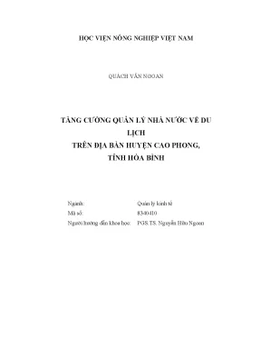 Luận văn tăng cường quản lý nhà nước về du lịch trên địa bàn huyện cao phong tỉnh hòa bình