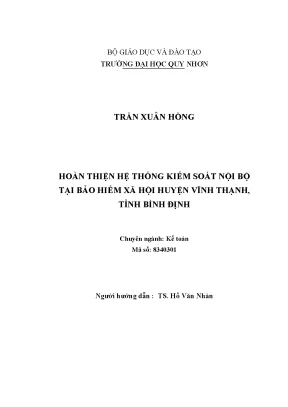 Luận văn hoàn thiện hệ thống kiểm soát nội bộ tại bảo hiểm xã hội huyện vĩnh thạnh tỉnh bình định