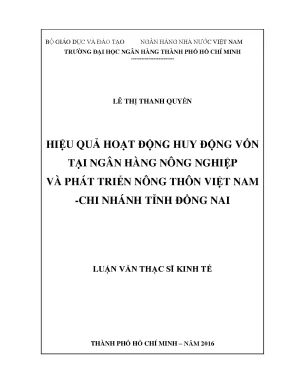 Luận văn hiệu quả hoạt động huy động vốn tại ngân hàng nông nghiệp và phát triển nông thôn việt nam chi nhánh tỉnh đồng nai
