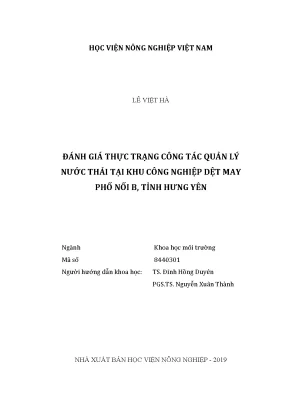 Luận văn đánh giá thực trạng công tác quản lý nước thải tại khu công nghiệp dệt may phố nối b tỉnh hưng yên