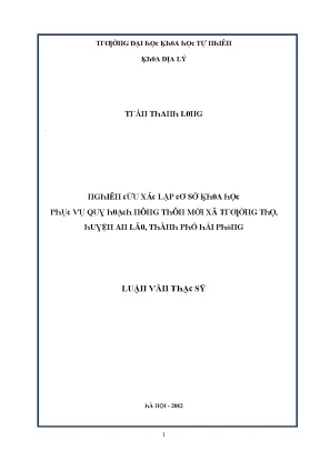 Luận văn thạc sĩ nghiên cứu xác lập cơ sở khoa học phục vụ quy hoạch nông thôn mới xã trường thọ huyện an lão thành phố hải phòng vnu lvts08w