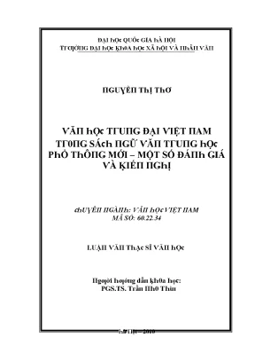 Luận văn thạc sĩ văn học trung đại việt nam trong sách ngữ văn trung học phổ thông mới một số đánh giá và kiến nghị