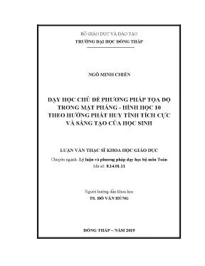 Luận văn dạy học chủ đề phương pháp tọa độ trong mặt phẳng hình học 10 theo hướng phát huy tính tích cực và sáng tạo của học sinh