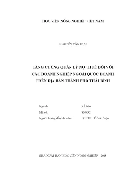 Luận văn tăng cường quản lý nợ thuế đối với các doanh nghiệp ngoài quốc doanh trên địa bàn thành phố thái bình