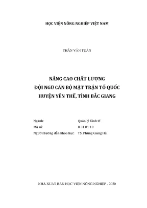 Nâng cao chất lượng đội ngũ cán bộ mặt trận tổ quốc huyện yên thế tỉnh bắc giang