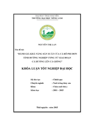 Luận văn đánh giá khả năng sản xuất của cá rô phi đơn tính đường nghiệp ương từ giai đoạn cá hương lên cá giống