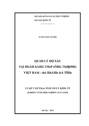 Luận văn quản lý nợ xấu tại ngân hàng tmcp công thương việt nam chi nhánh hà tĩnh