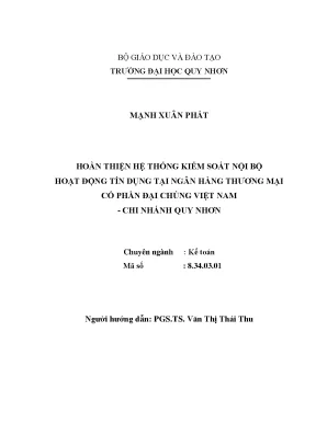 Luận văn hoàn thiện hệ thống kiểm soát nội bộ hoạt động tín dụng tại ngân hàng thương mại cổ phần đại chúng việt nam chi nhánh quy nhơn