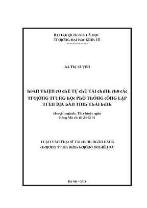 Luận văn hoàn thiện cơ chế tự chủ tài chính cho các trường trung học phổ thông công lập trên địa bàn tỉnh thái bình