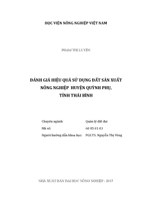 Luận văn đánh giá hiệu quả sử dụng đất sản xuất nông nghiệp huyện quỳnh phụ tỉnh thái bình