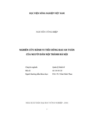 Luận văn nghiên cứu hành vi tiêu dùng rau an toàn của người dân nội thành hà nội
