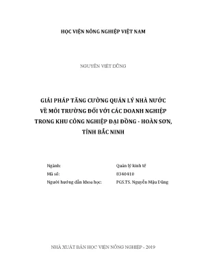 Luận văn giải pháp tăng cường quản lý nhà nước về môi trường đối với các doanh nghiệp trong khu công nghiệp đại đồng hoàn sơn tỉnh bắc ninh