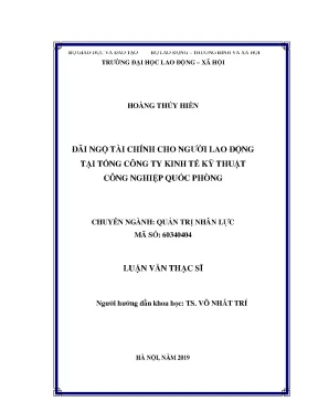 Đãi ngộ tài chính cho người lao động tại tổng công ty kinh tế kỹ thuật công nghiệp quốc phòng