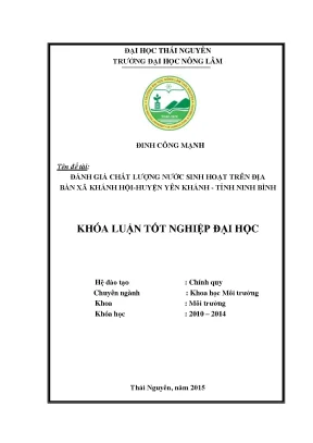 Luận văn đánh giá chất lượng nước sinh hoạt trên địa bàn xã khánh hội huyện yên khánh tỉnh ninh bình