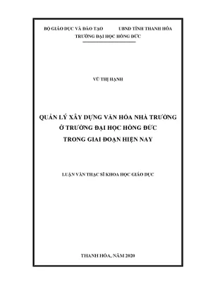 Quản lý xây dựng văn hóa nhà trường ở trường đại học hồng đức trong giai đoạn hiện nay