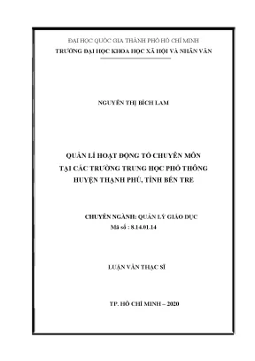 Quản lí hoạt động tổ chuyên môn tại các trường trung học phổ thông huyện thạnh phú tỉnh bến tre