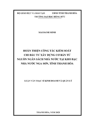 Hoàn thiện công tác kiểm soát chi đầu tư xây dựng cơ bản từ nguồn ngân sách nhà nước tại kho bạc nhà nước nga sơn tỉnh thanh hóa