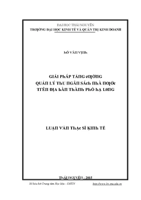 Luận văn giải pháp tăng cường quản lý thu ngân sách nhà nước trên địa bàn thành phố hạ long