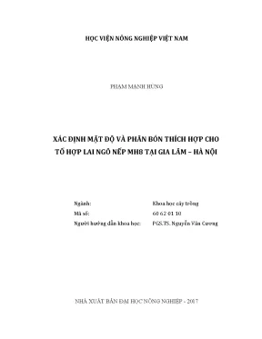 Luận văn xác định mật độ và phân bón thích hợp cho tổ hợp lai ngô nếp mh8 tại gia lâm hà nội